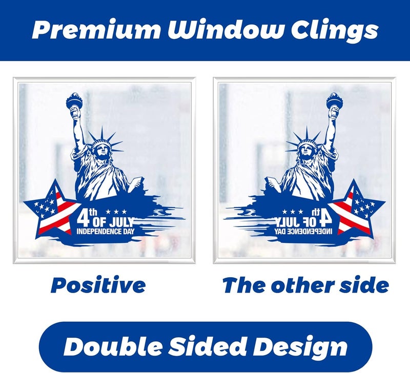 BV 101Pcs 9 Sheets 4th of July Window Clings, Memorial Day Decorations Stickers, Red White and Blue Decorations, Patriotic Independence Day Holiday Decor for Inside Outside (8x12inch) - Image 2